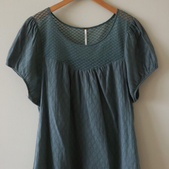 Free People Blue Peasant Blouse, LARGE - Picture 2 of 7